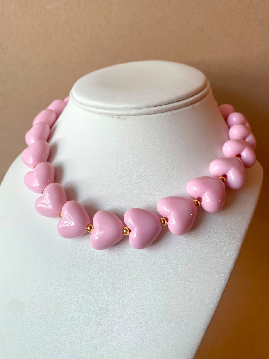 Pink Ceramic Hearts Pattern Necklace