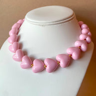 Pink Ceramic Hearts Pattern Necklace
