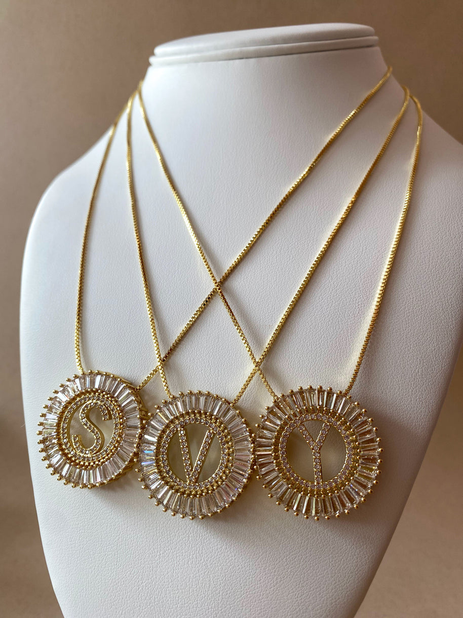 Crystal Circular Initial Necklaces