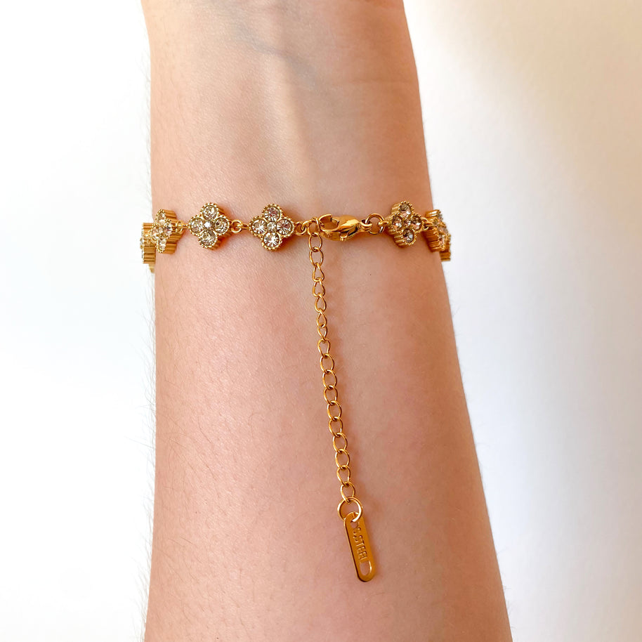 Shiny Zircon Clear Clovers Steel Bracelet