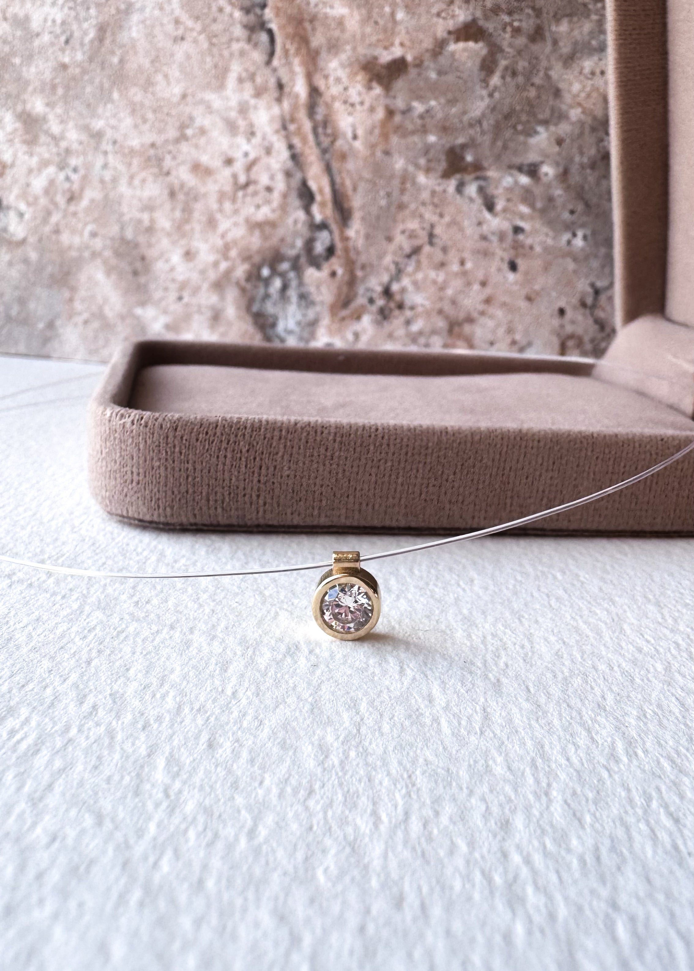 Solitaire Crystal Ghost Chain 14K Solid Gold Necklace
