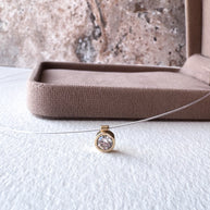 Solitaire Crystal Ghost Chain 14K Solid Gold Necklace