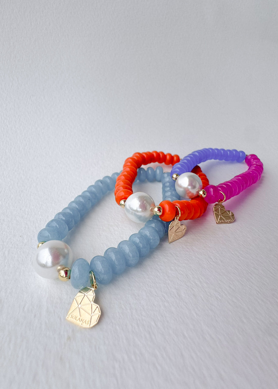 Colorful Beaded Elastic Pearls Heart Bracelets