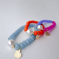 Colorful Beaded Elastic Pearls Heart Bracelets