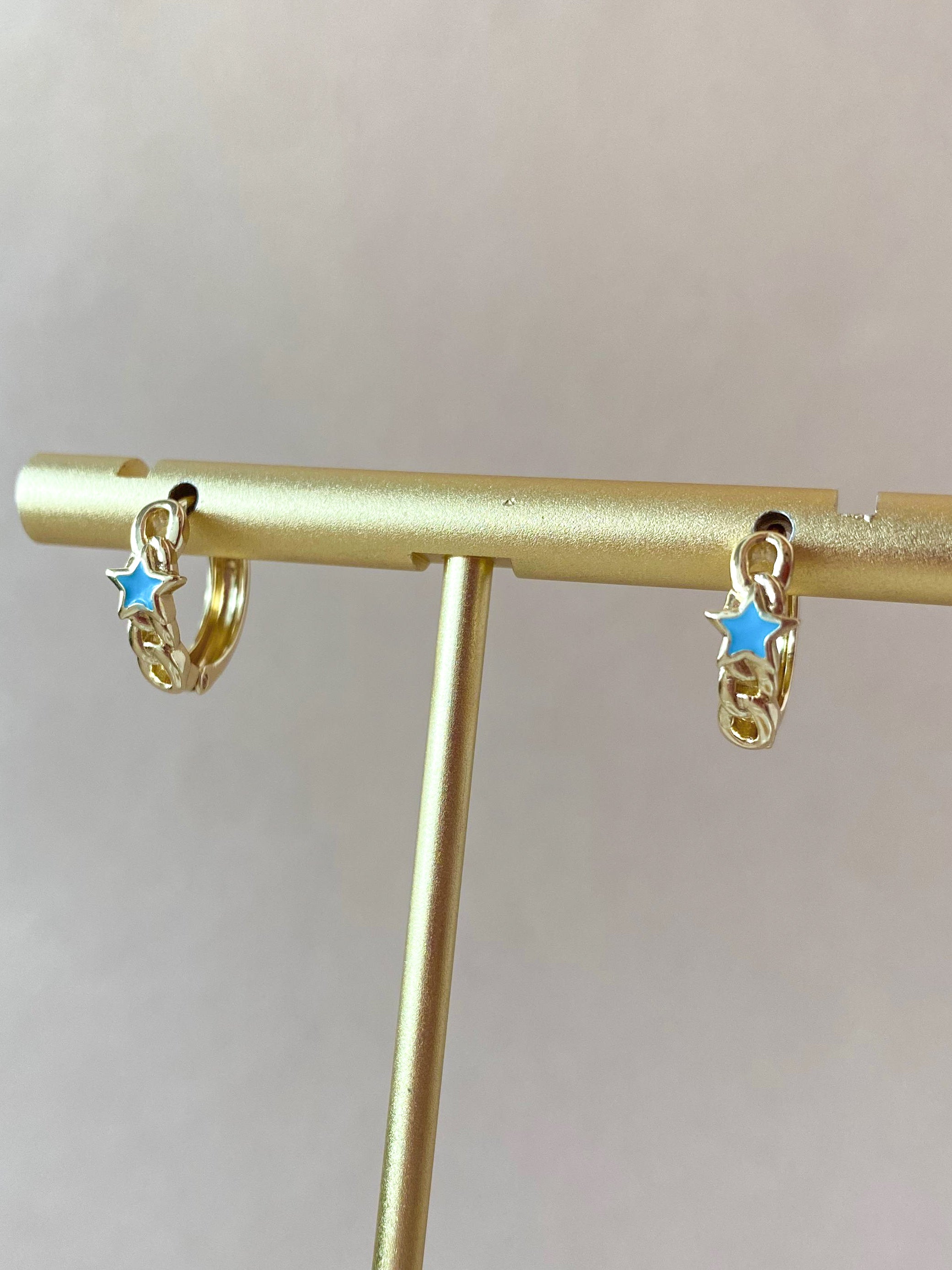 Little Stars in Blue or Yellow Golden Hoops