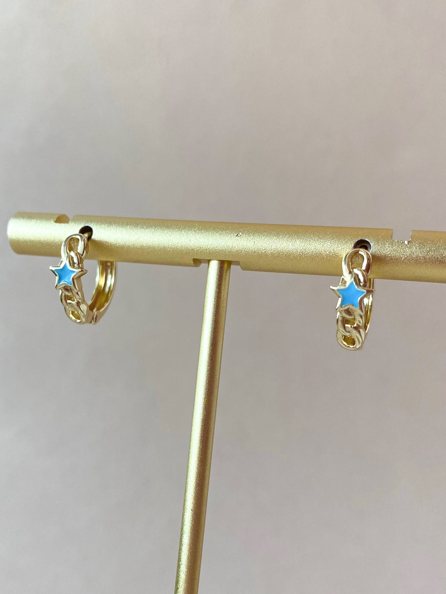 Little Stars in Blue or Yellow Golden Hoops
