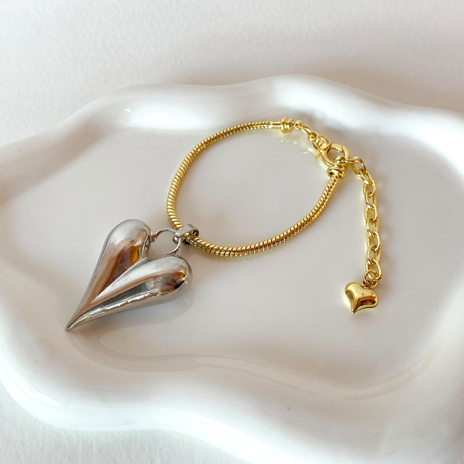 Silver Big Style Heart in Golden Bracelet