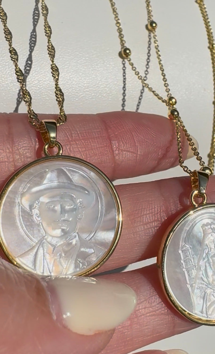 Sacred Mother of Pearl Assorted Medals Necklace