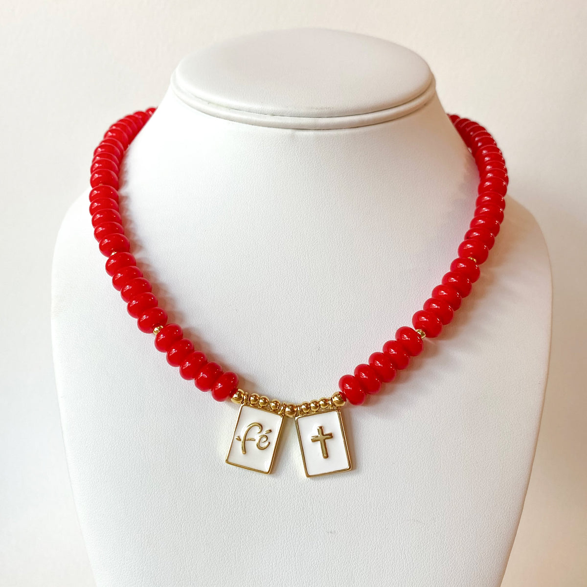 Red Morganite Faith and Cross Scapular Necklace