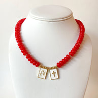 Red Morganite Faith and Cross Scapular Necklace