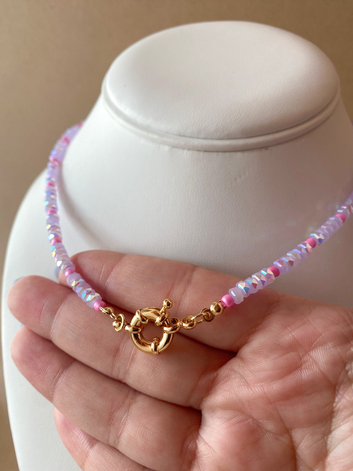 Purple Crystals, Pink Beads Necklace