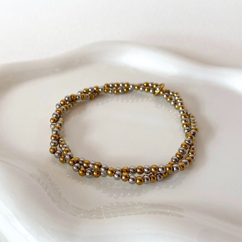 Double Elastic Silver and Gold Steel Bracelet
