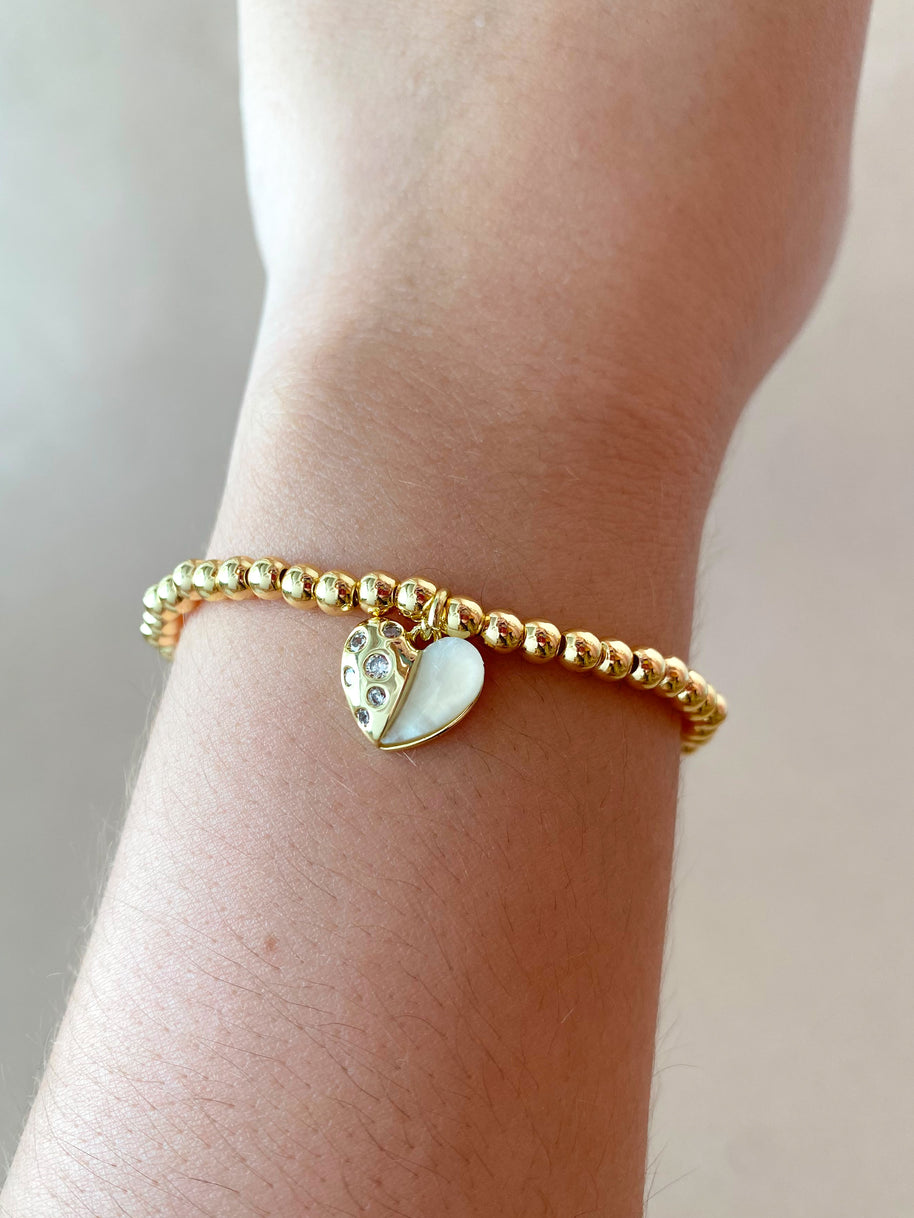 2 Styles of Butterfly Charms and Heart Charm in Golden Elastic Bracelet