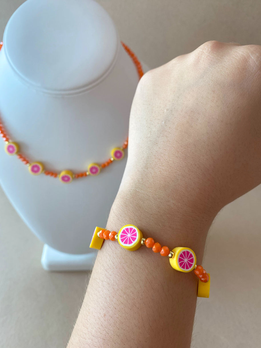 Orange Crystals Necklace and Bracelet Set
