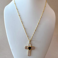 Mother of Pearl and Crystal Heart Cross Necklace