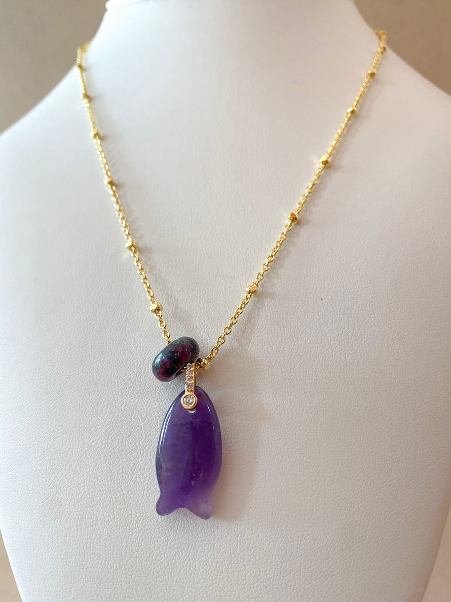 Amethyst Style Fish and Turkish Necklace