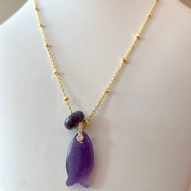 Amethyst Style Fish and Turkish Necklace