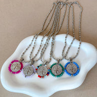 Silver St. Benedict Crystal Medal Necklaces