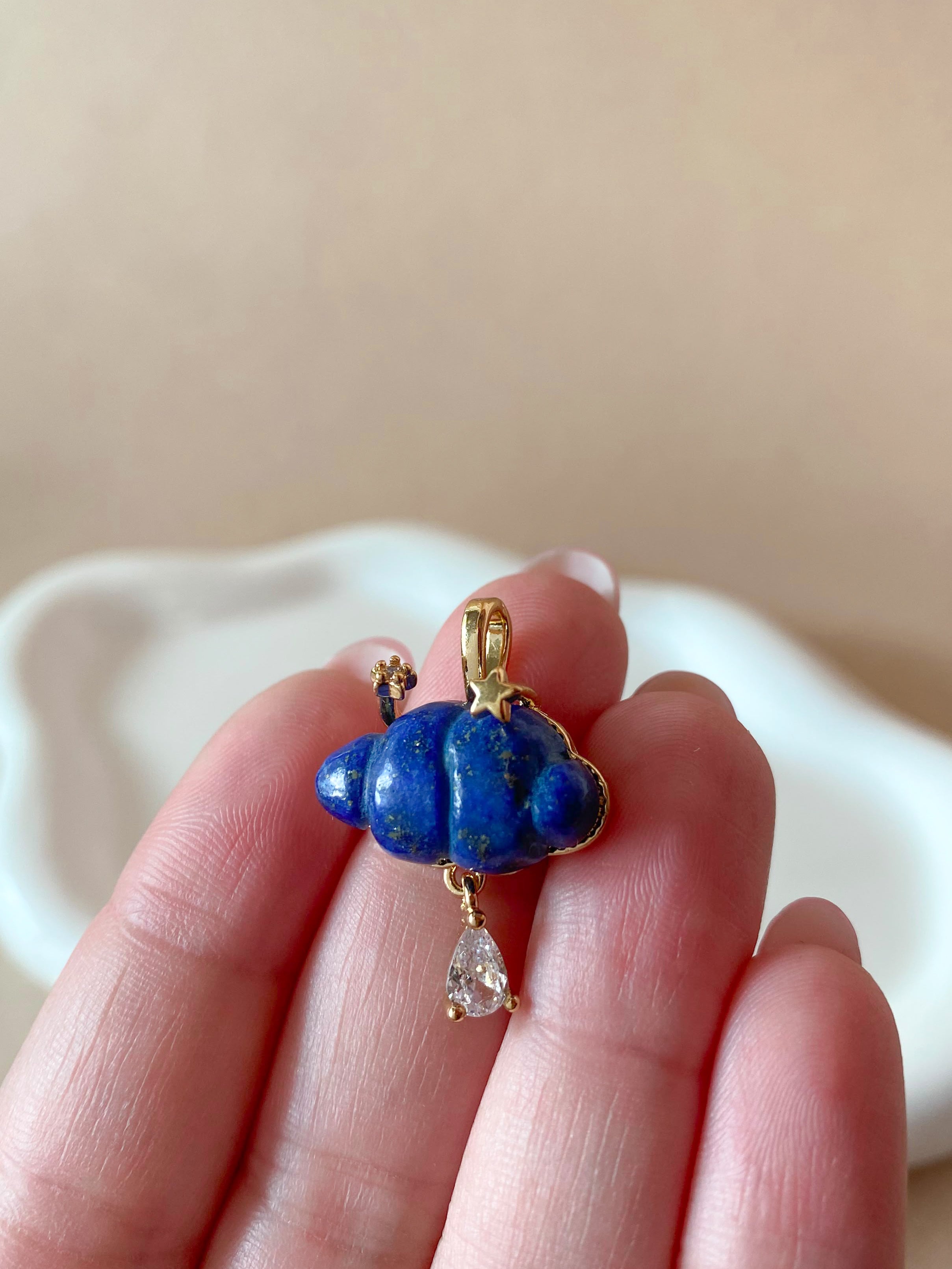 Cloud Lapislazuli and Raindrop Crystal Charm