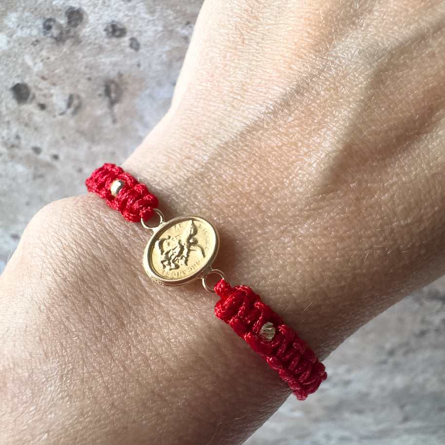 St. Miguel 18K Solid Gold Medal in Red String Bracelet