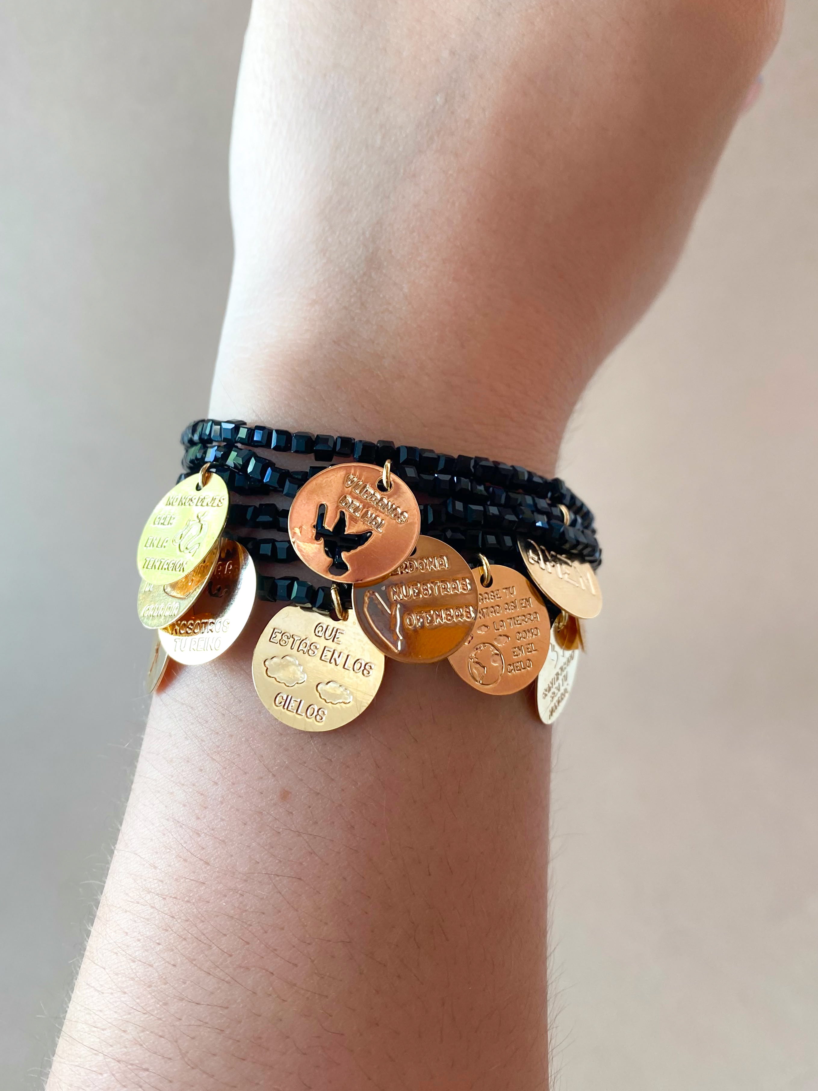 Our Father Prayer Charms Black Adjustable Bracelet