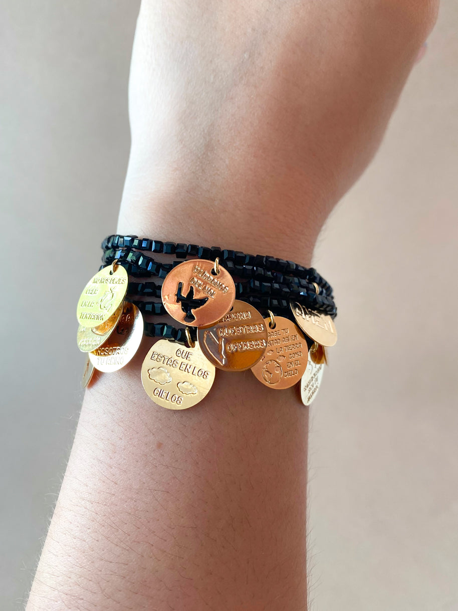 Our Father Prayer Charms Black Adjustable Bracelet