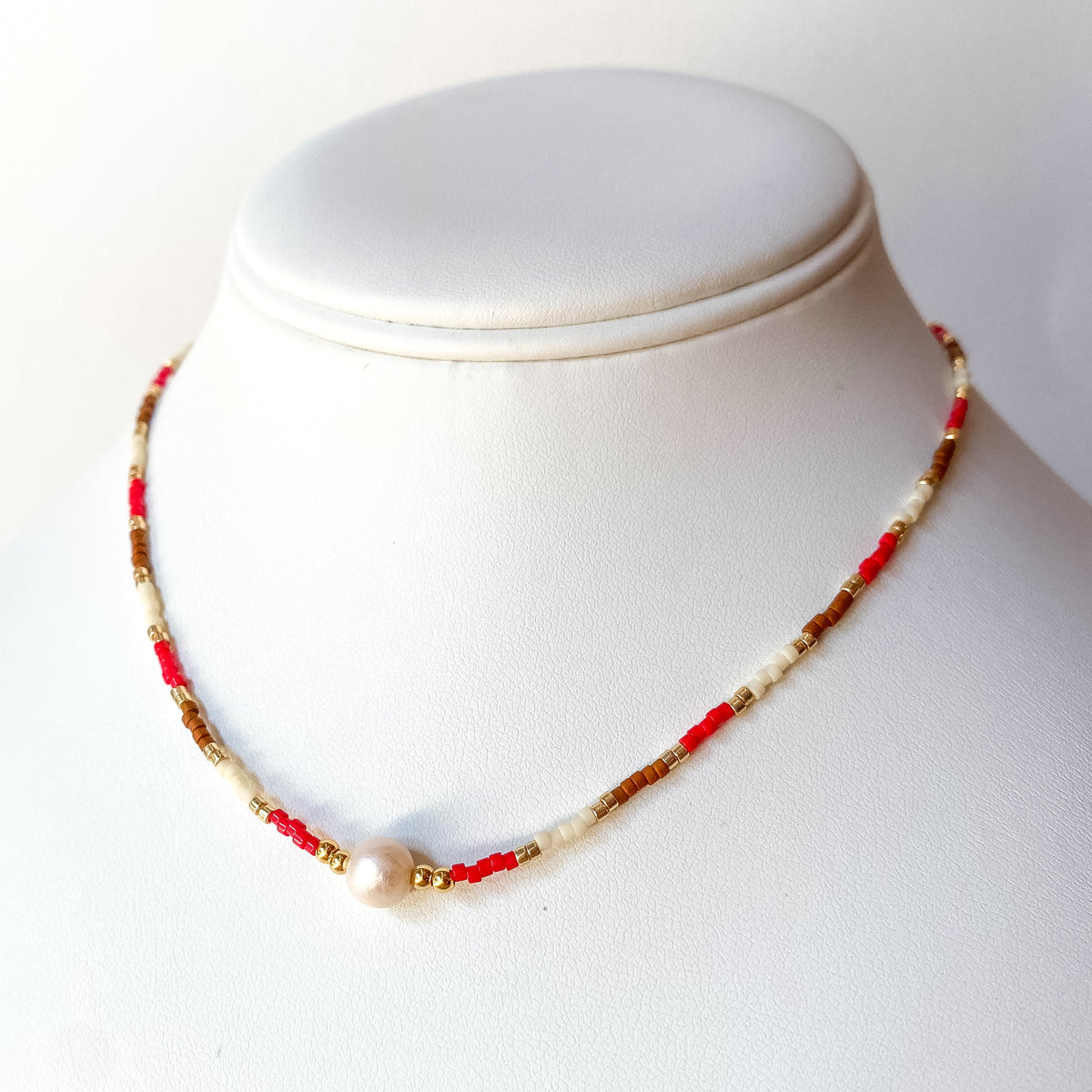 Variety of Multicolor Miyuki, Golden Beads and Pearls Choker Necklace
