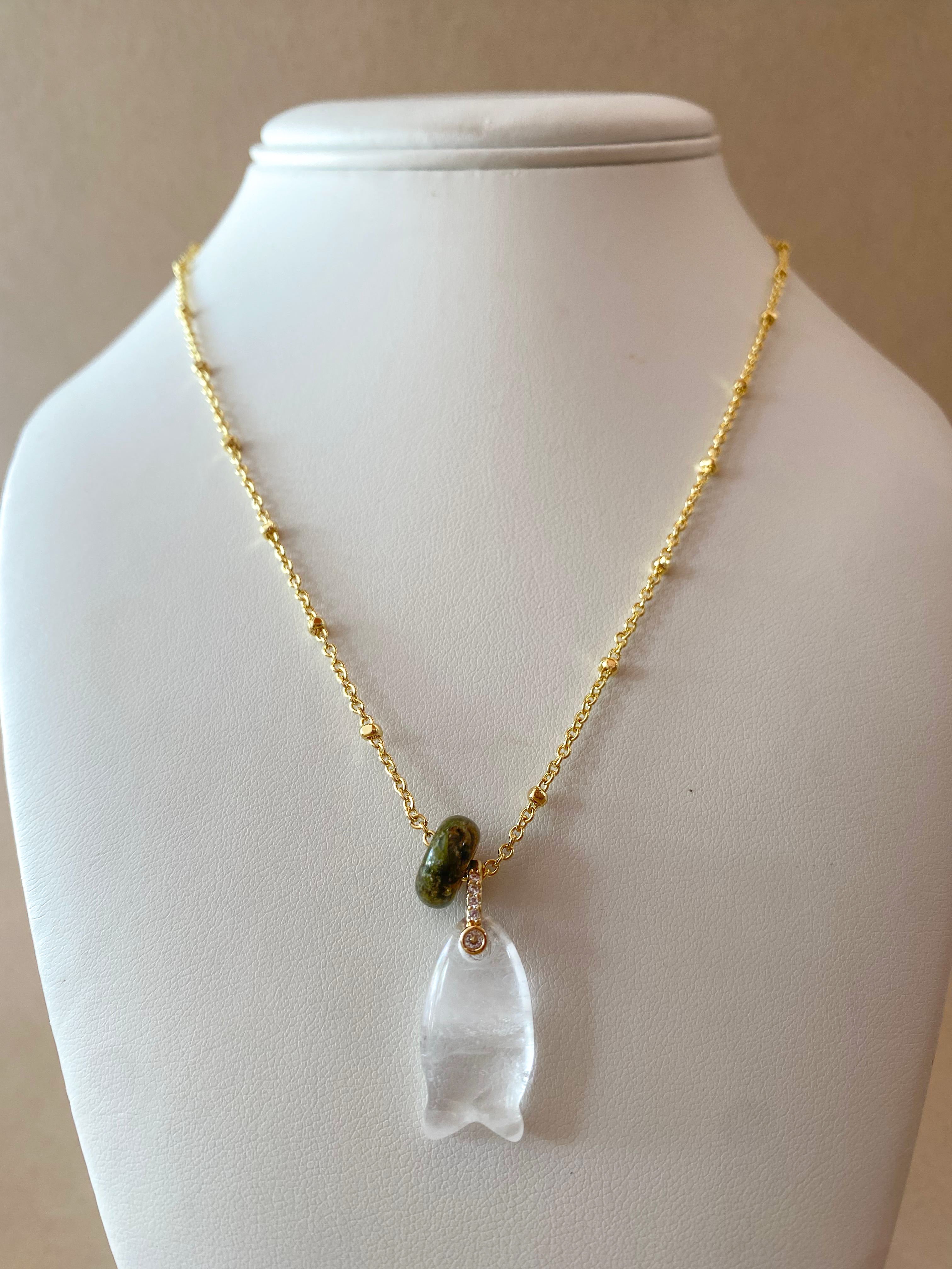 Clear Quartz Fish and Turkish Stone Necklace