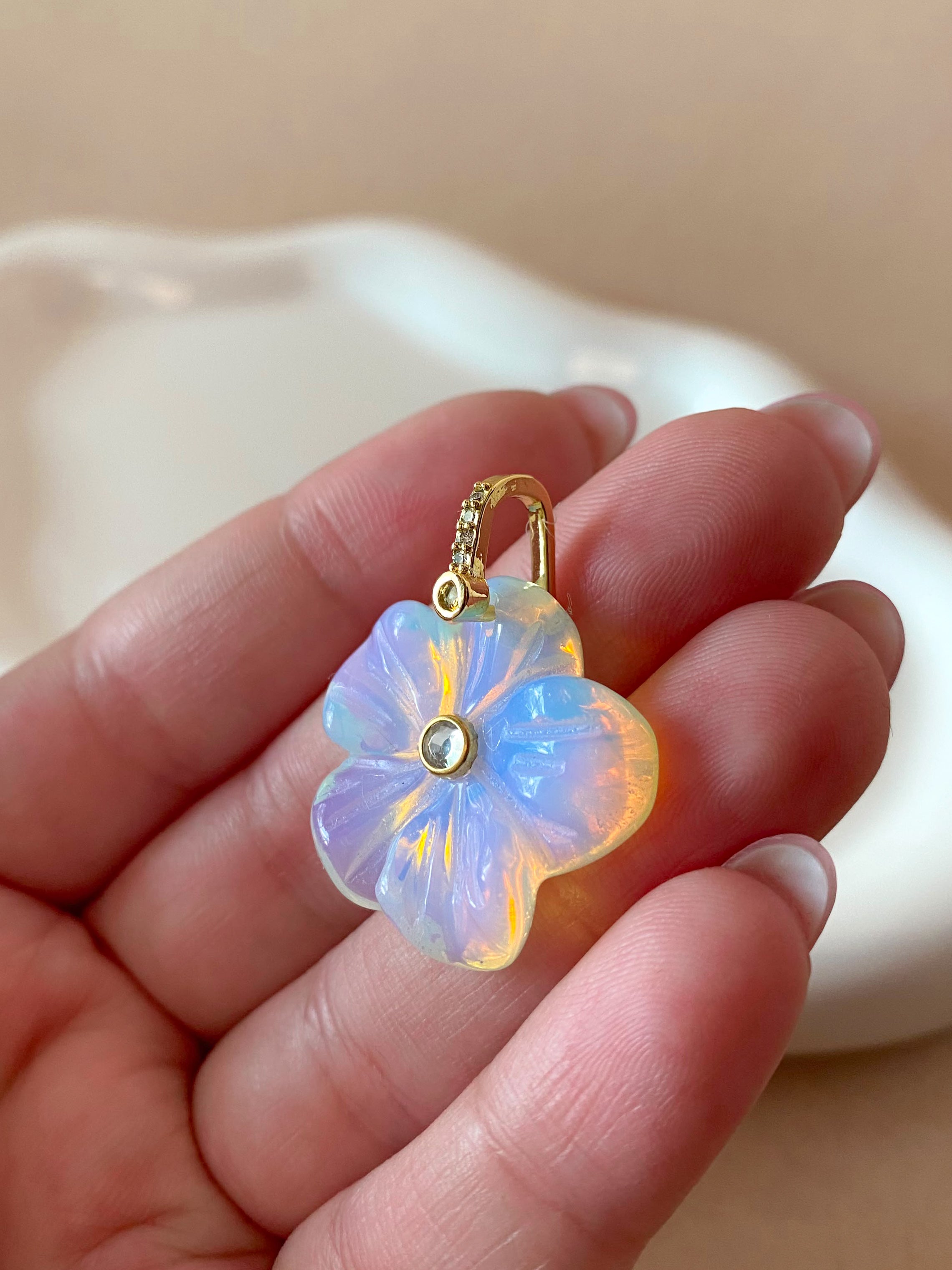 Opal Flower Crystal Stone Charm