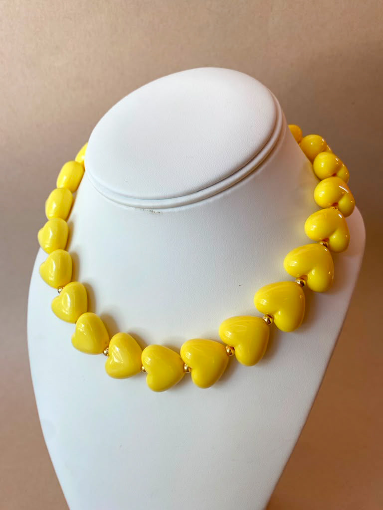 Yellow Ceramic Hearts Pattern Necklace