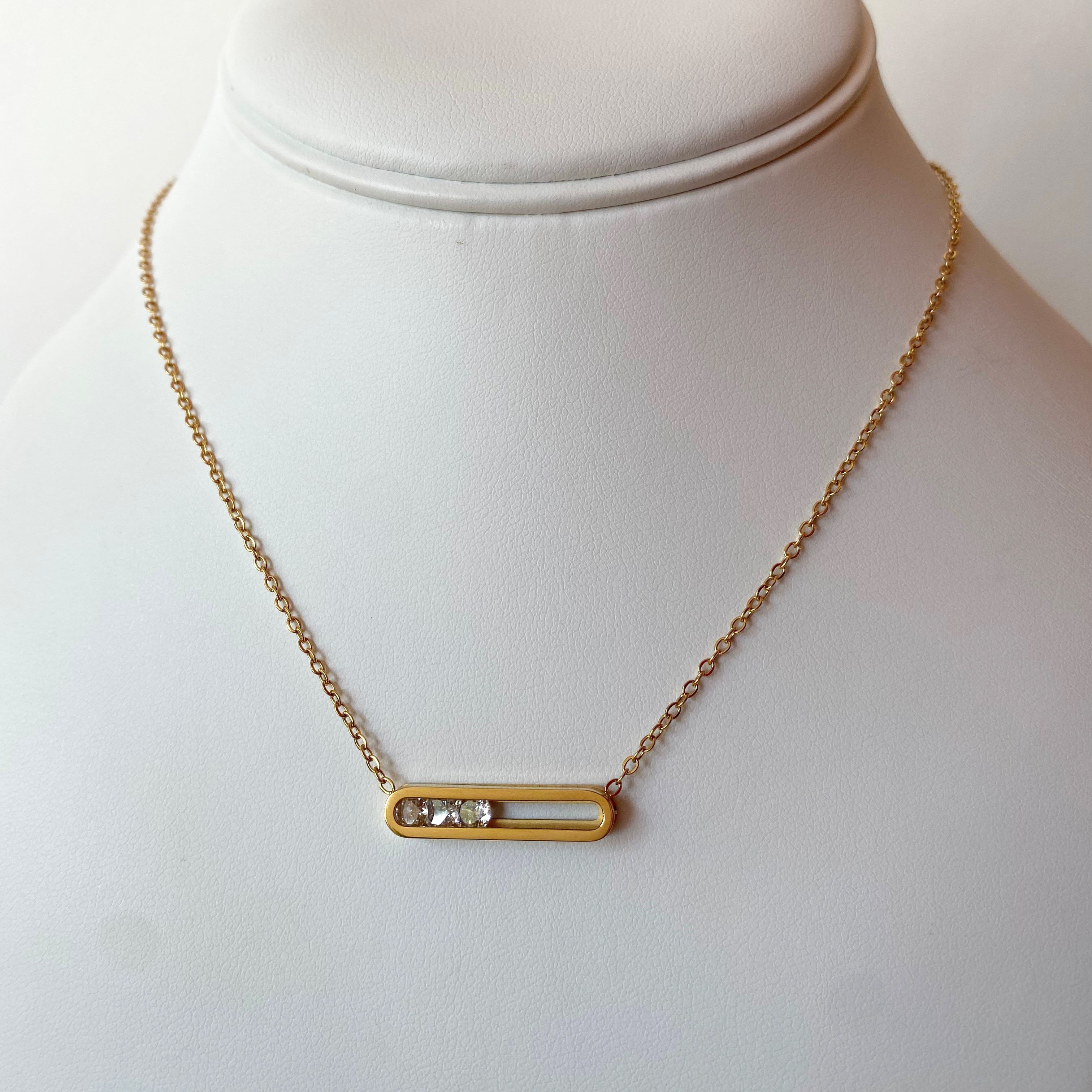 Moving Zircon Bar Steel Necklace