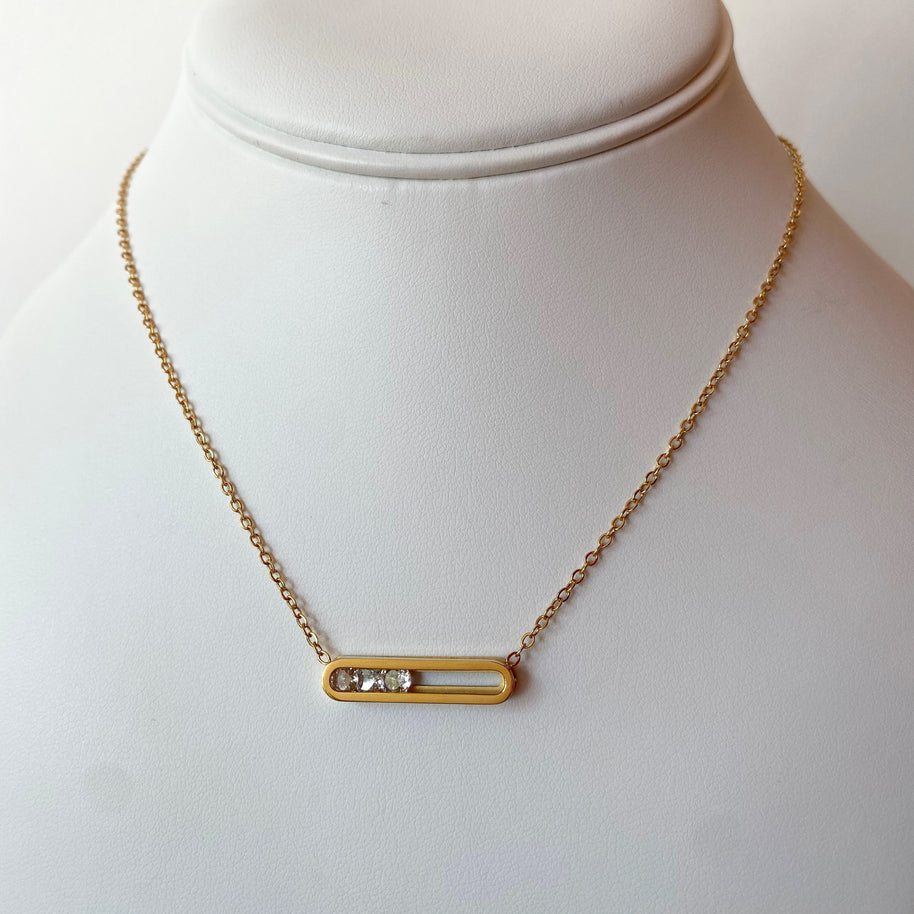 Moving Zircon Bar Steel Necklace
