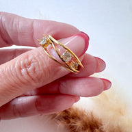 3 Zircons Style Layer Golden Steel Ring
