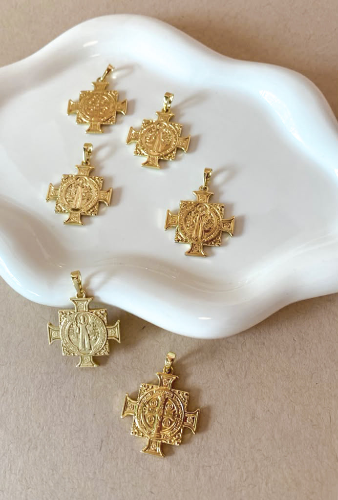 Big St Benedict Golden Cross Charm Medal