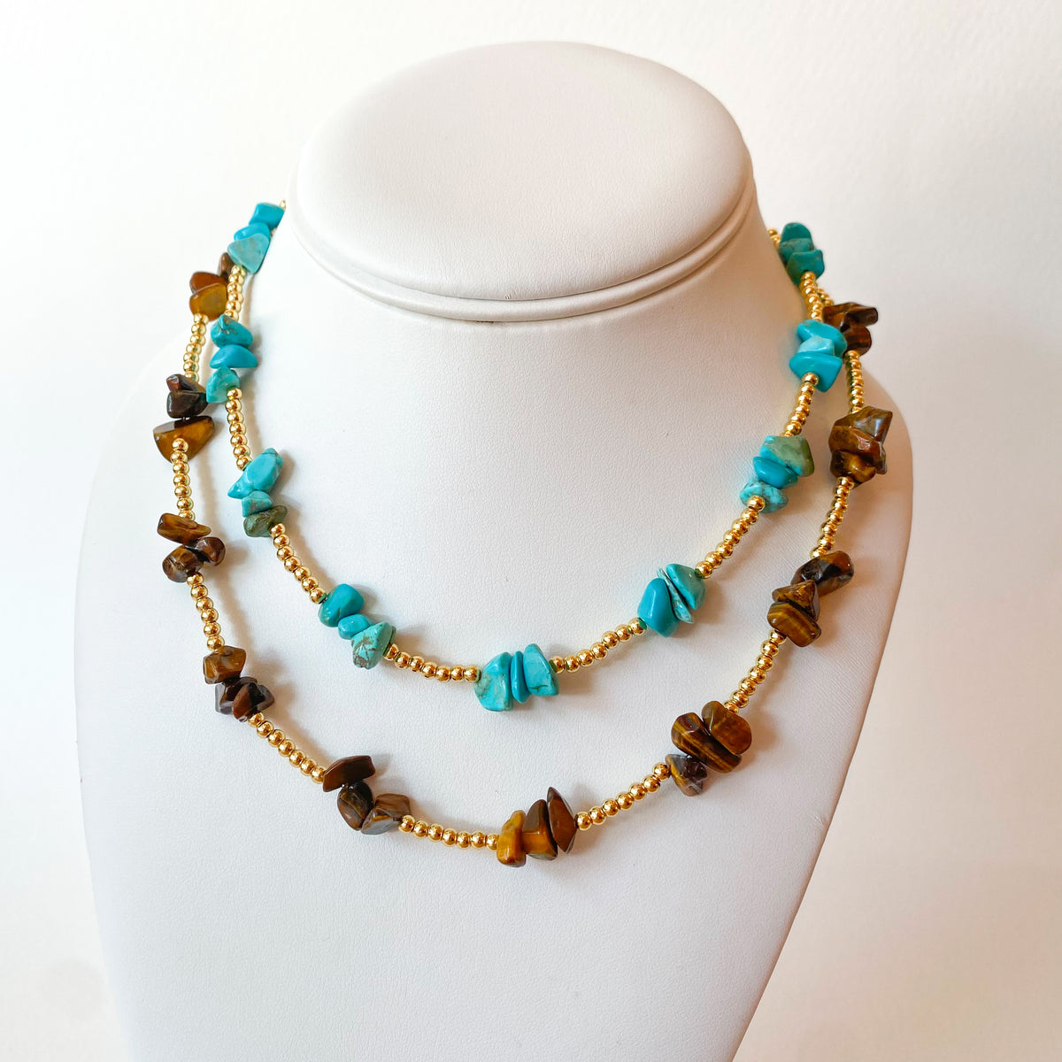 Turquoise & Tiger Eye Stones Beads Necklaces