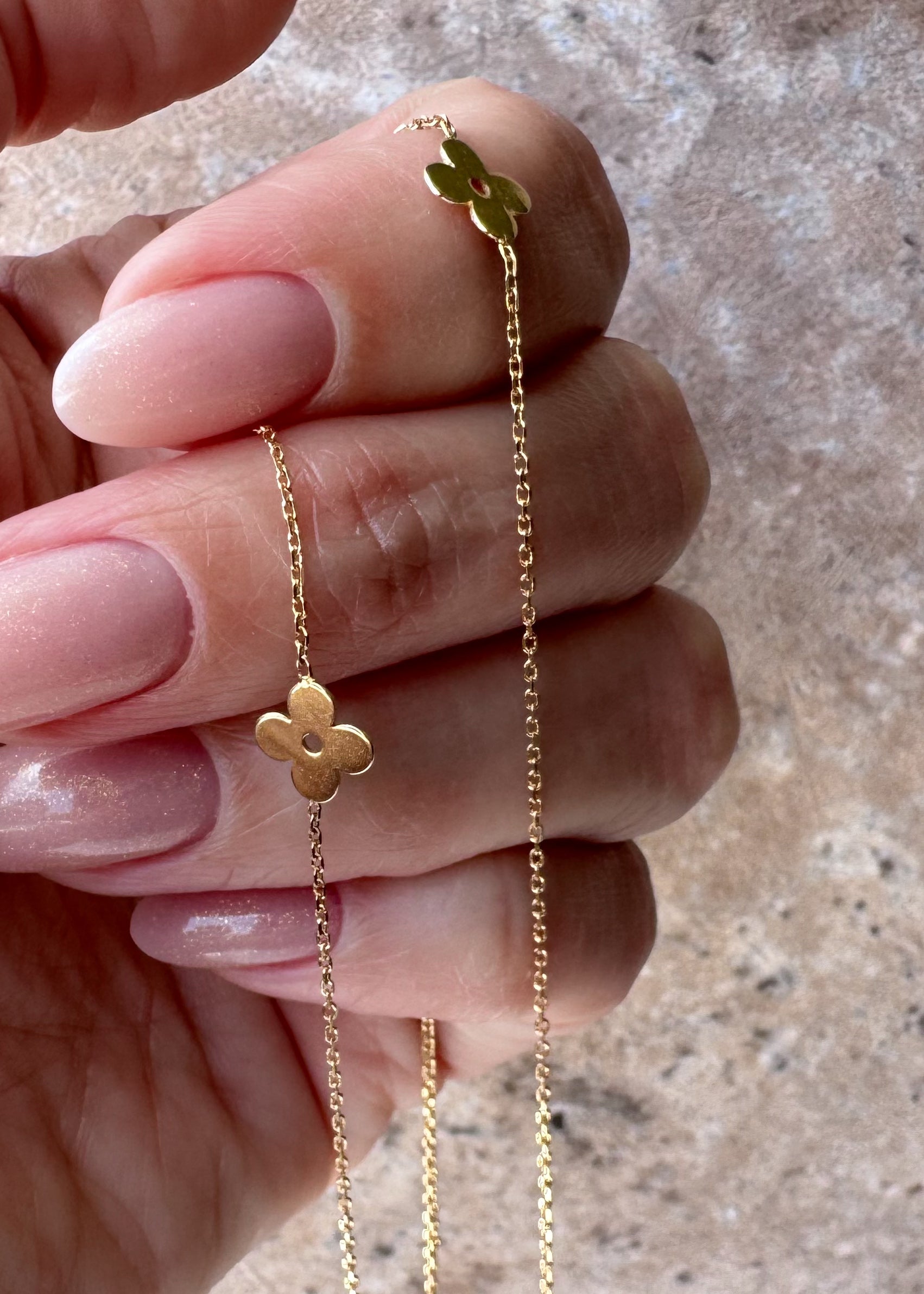 Flowers Chain 18K Solid Italian Gold Necklace