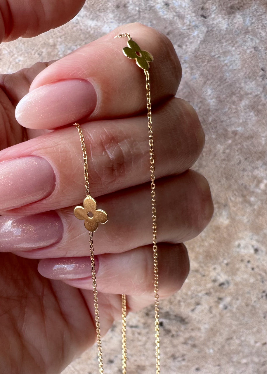 Flowers Chain 18K Solid Italian Gold Necklace