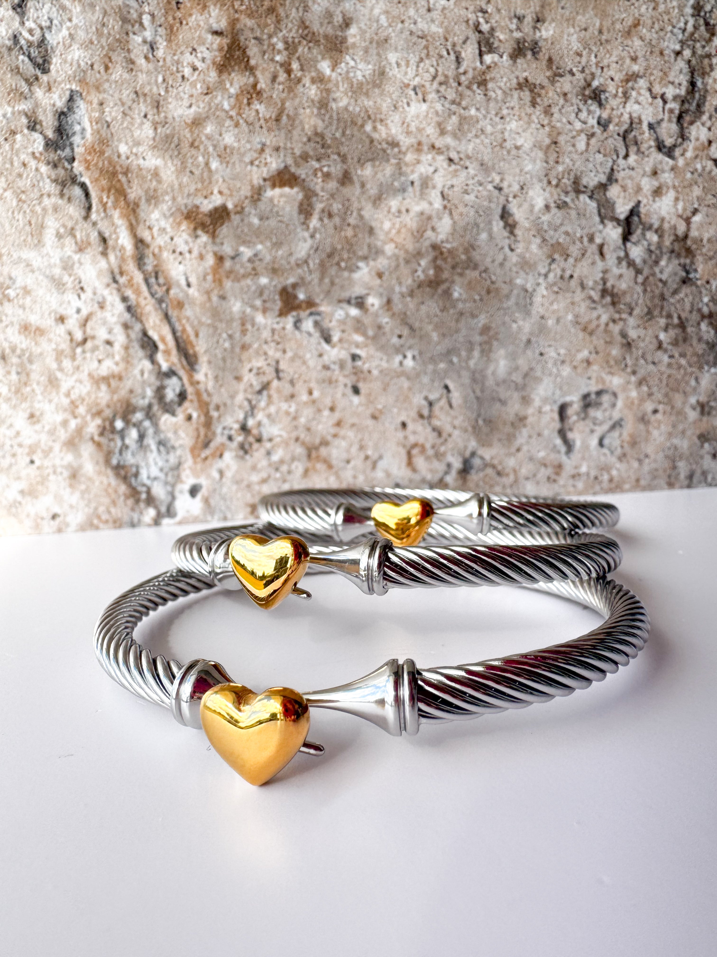 Silver & Gold Heart Steel Bracelet
