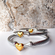 Silver & Gold Heart Steel Bracelet