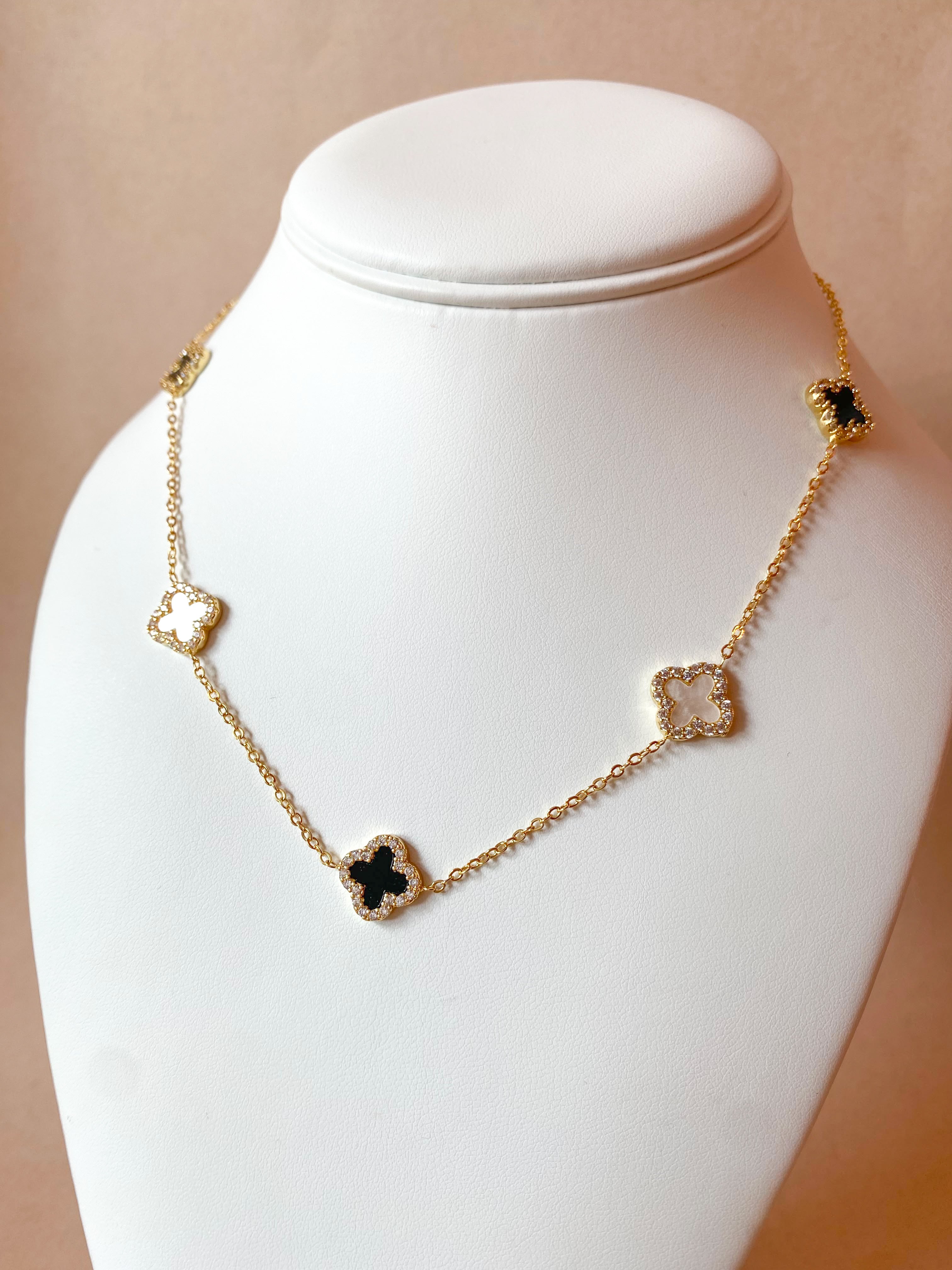 Black and White Clovers Pattern Necklace