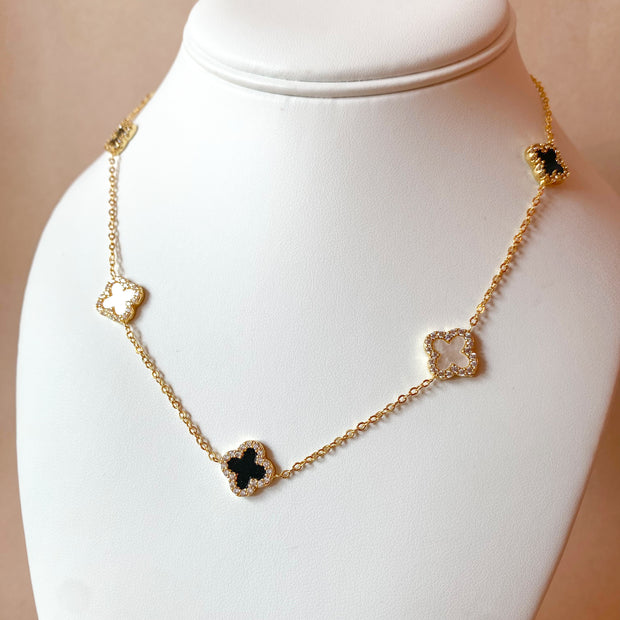 Black and White Clovers Pattern Necklace