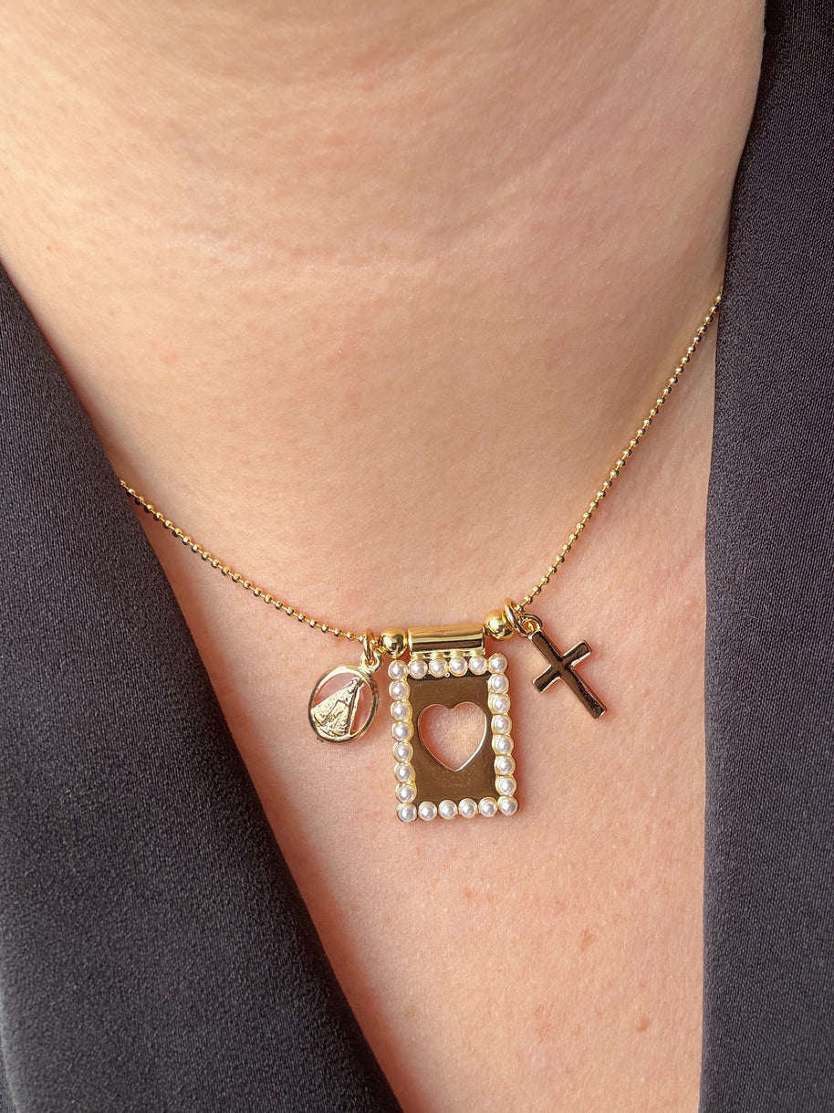 Heart Scapular Virgin + Cross Necklace