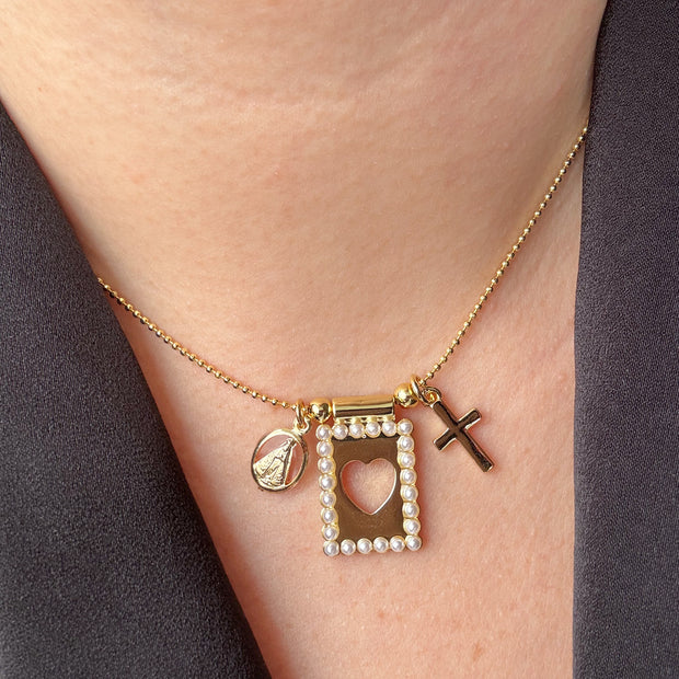 Heart Scapular Virgin + Cross Necklace