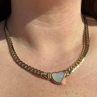 Golden Thick Mother Of Pearl Heart Necklace