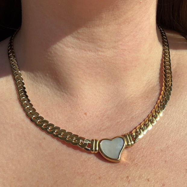 Golden Thick Mother Of Pearl Heart Necklace