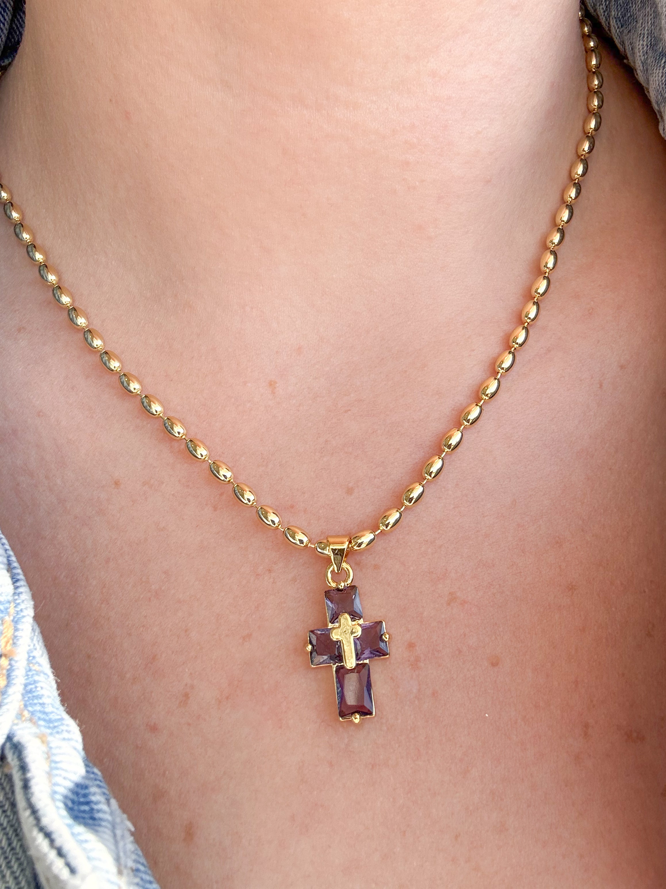 Cadena Cruz Cristal Morado
