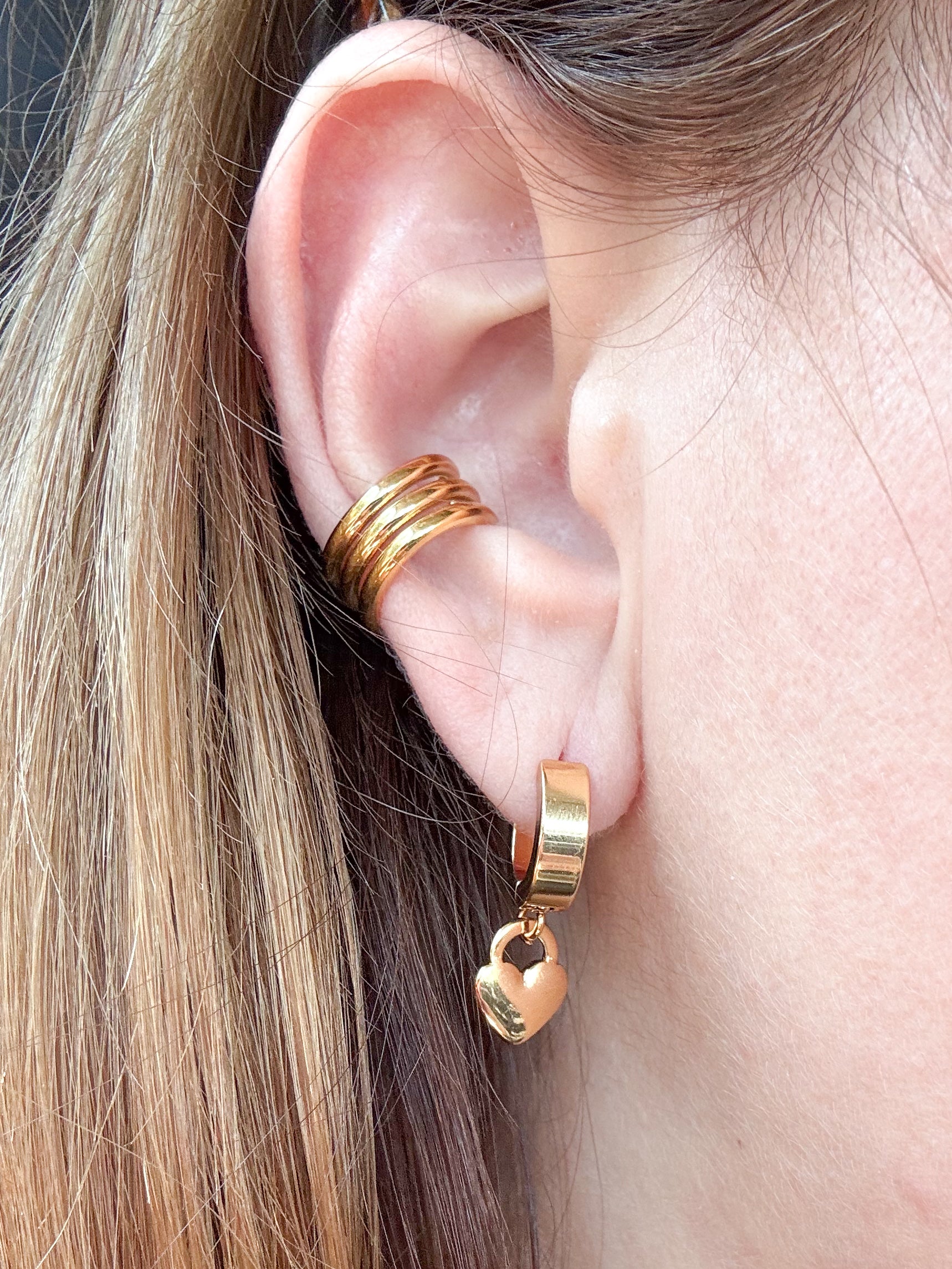 3 Lines Layer Golden Steel Ear Cuff