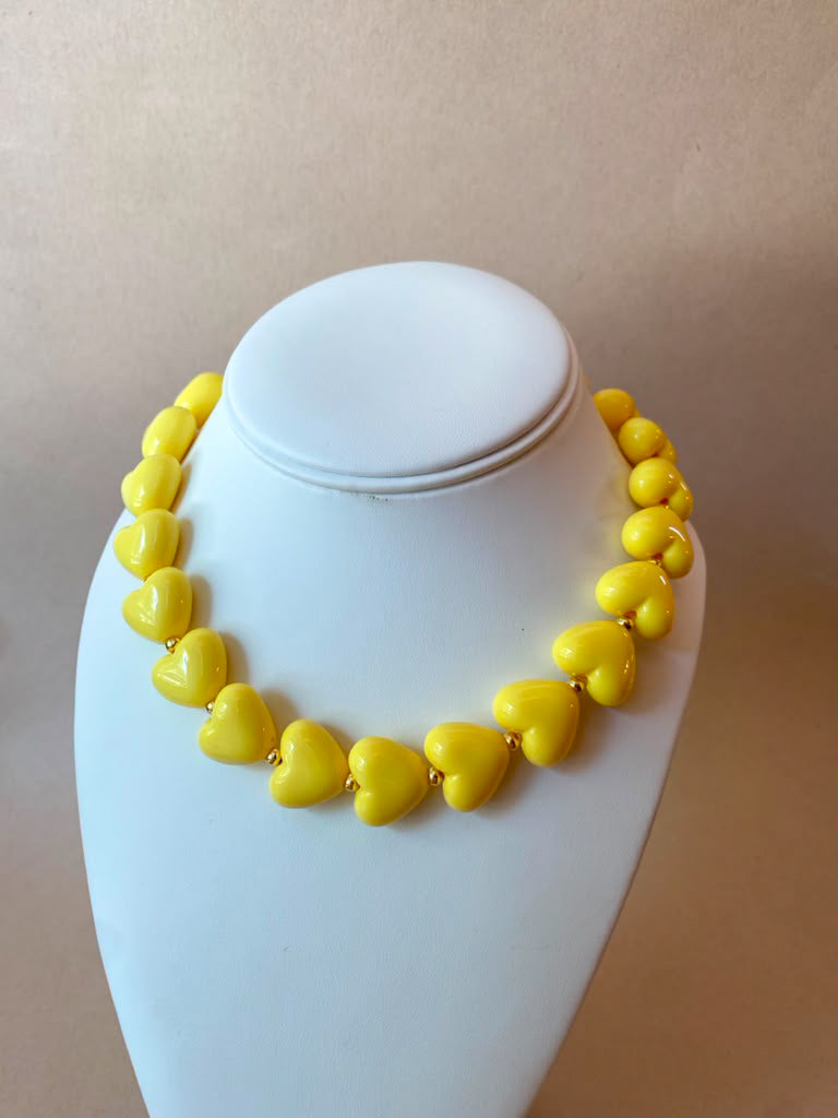 Yellow Ceramic Hearts Pattern Necklace