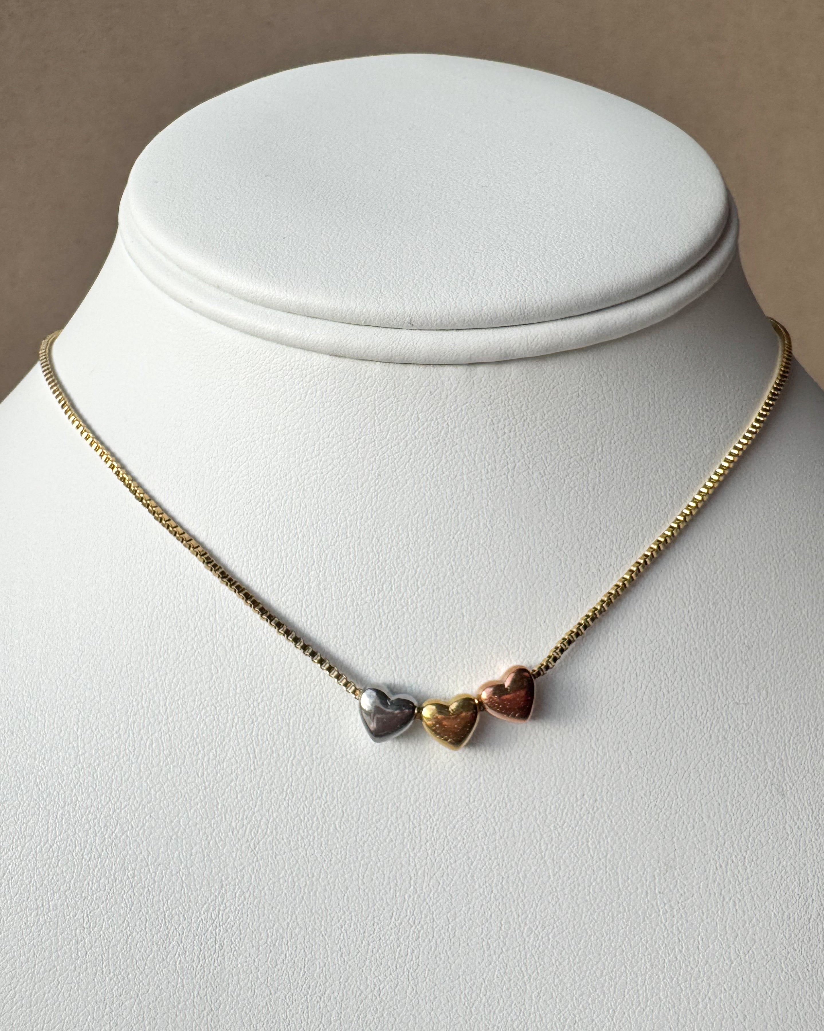 3 Gold Hearts Steel Necklace