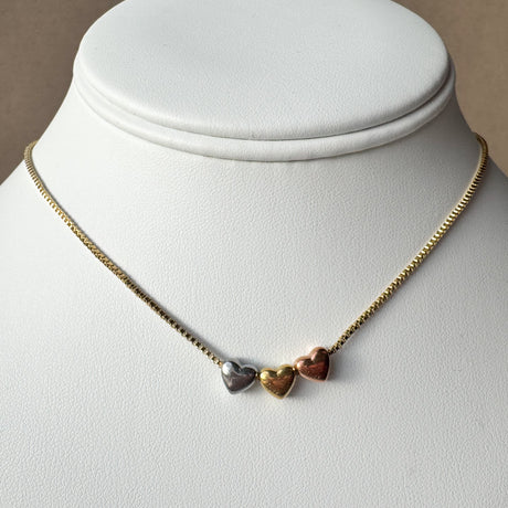 3 Gold Hearts Steel Necklace